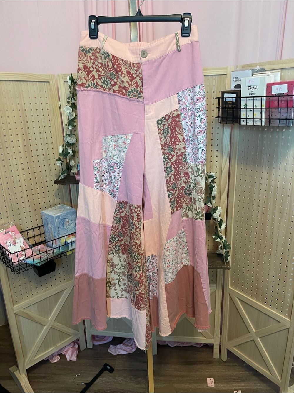Pink Patchwork Wide-Leg Pants by